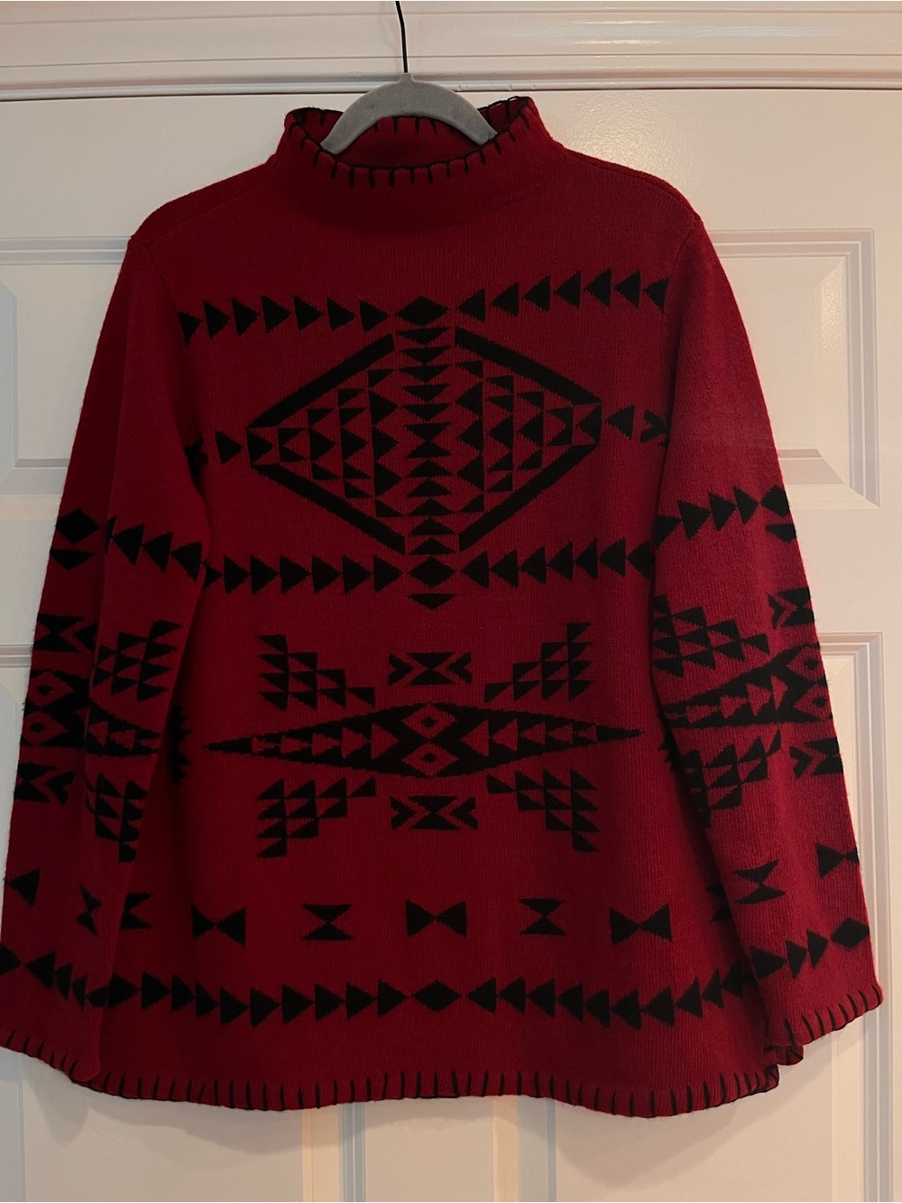 Vintage Ralph Lauren Lambswool Mock Neck Sweater Small Red Black Aztec Southwest